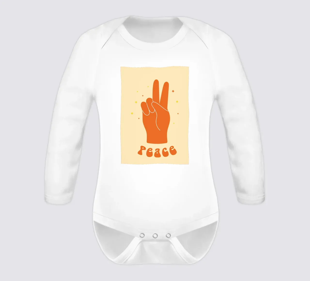 Design grafico groovy | Segno di pace stampato a mano body neonato maniche lunghe da NorwesClub