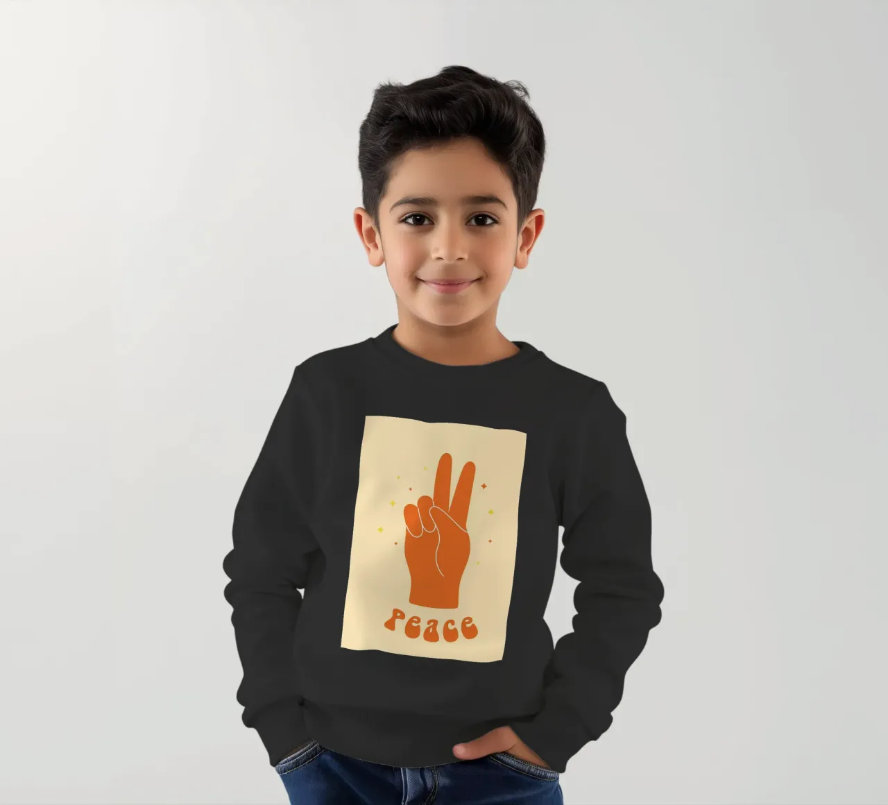 Design grafico groovy | Segno di pace stampato a mano felpa bambino da NorwesClub