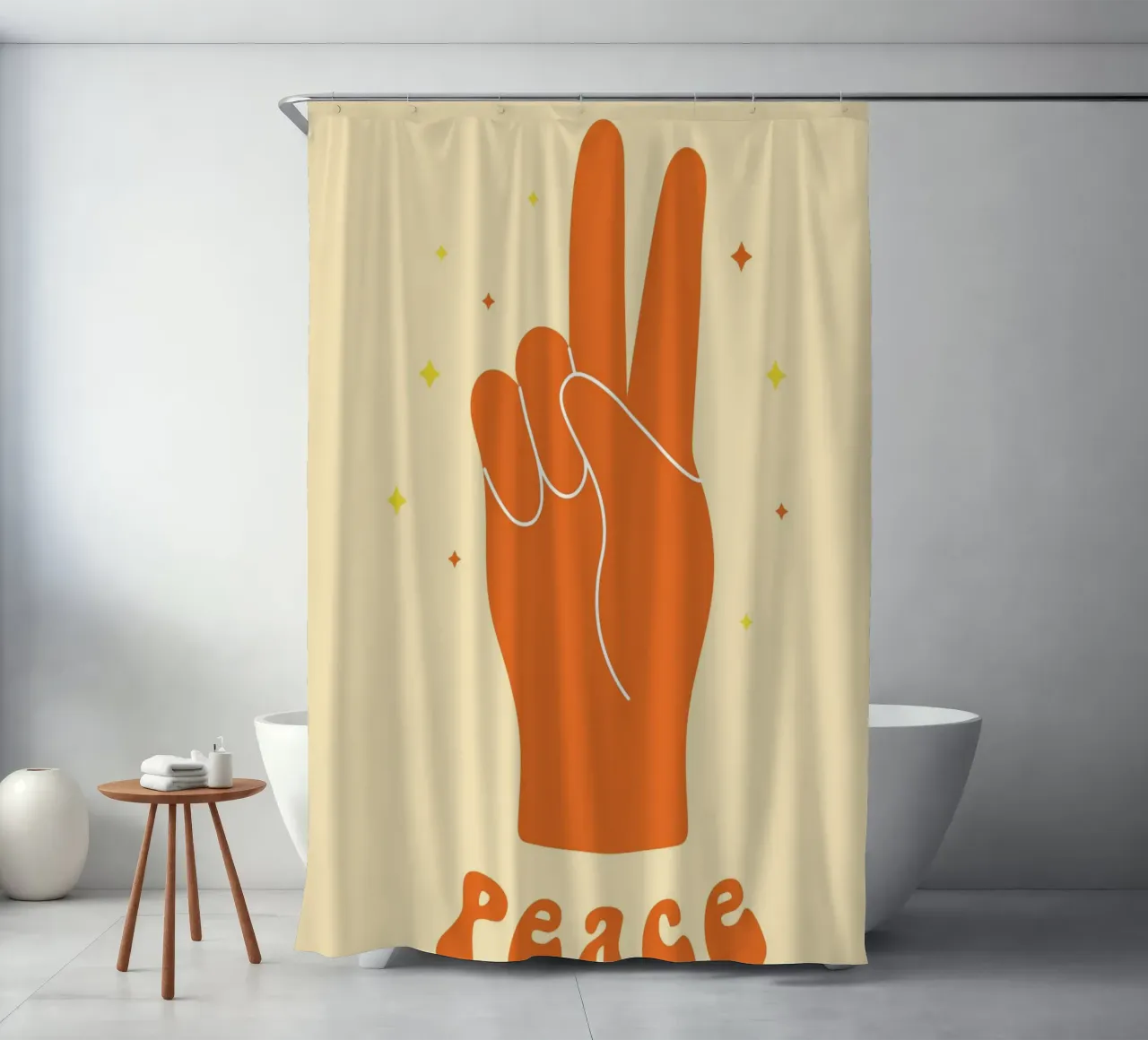 Design grafico groovy | Segno di pace stampato a mano tenda da doccia da NorwesClub