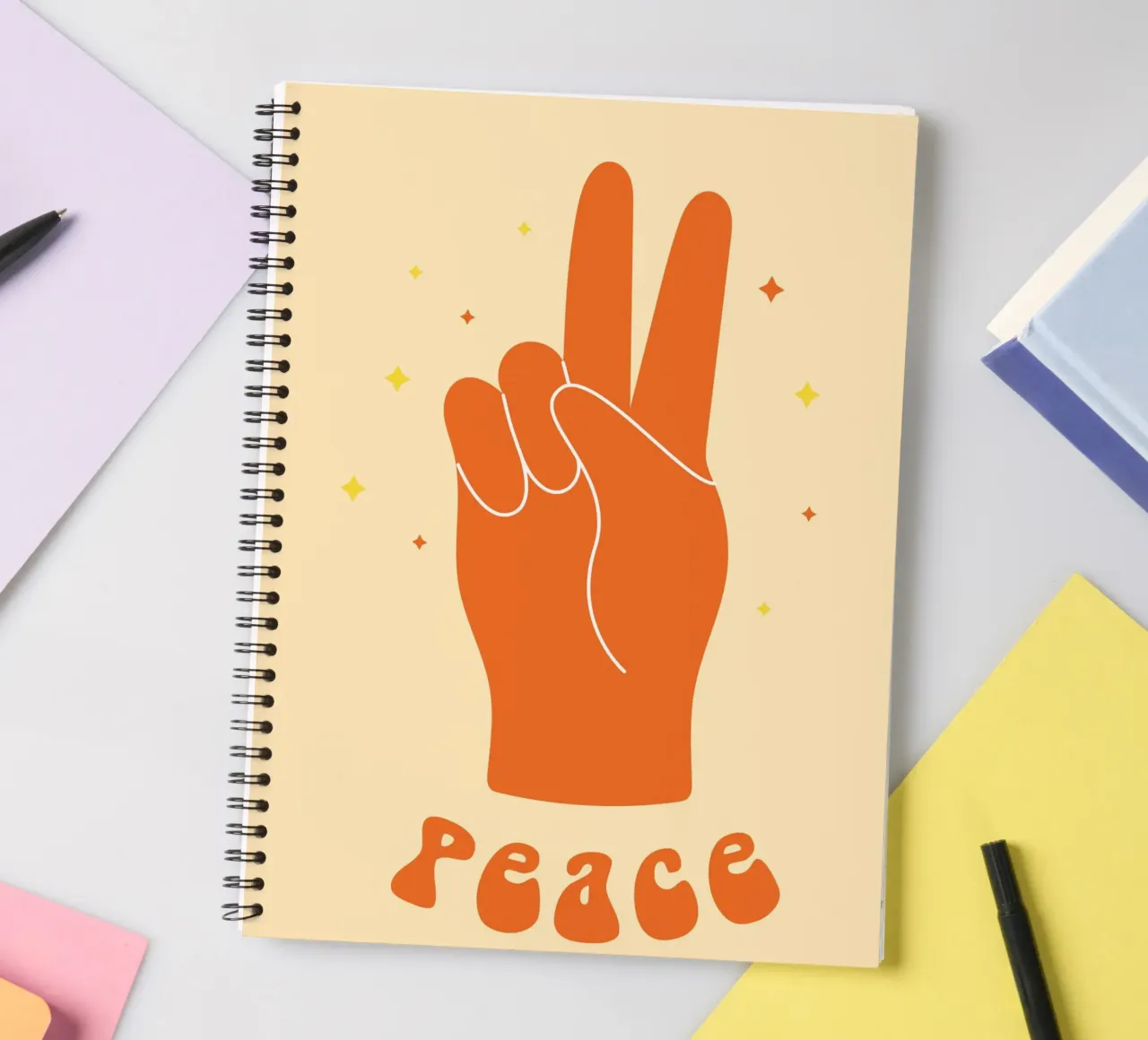 Design grafico groovy | Segno di pace stampato a mano diario ad anelli da NorwesClub