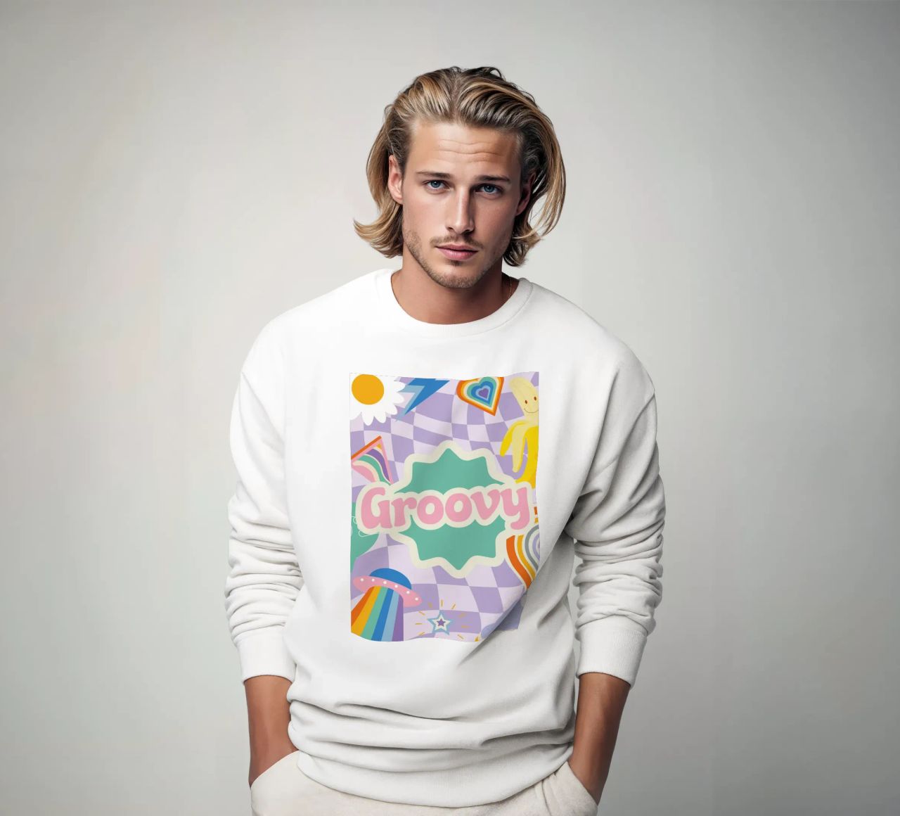 Botros Zaki Groovy Vibes - Psychedelic Art Print sweatshirt by NorwesClub