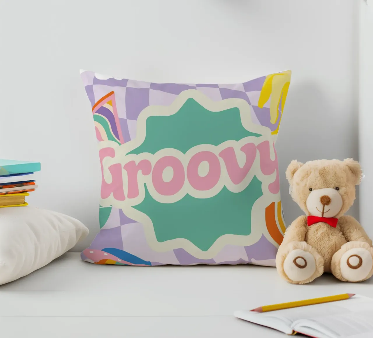 Botros Zaki Groovy Vibes - Psychedelic Art Print decorative cushion by NorwesClub
