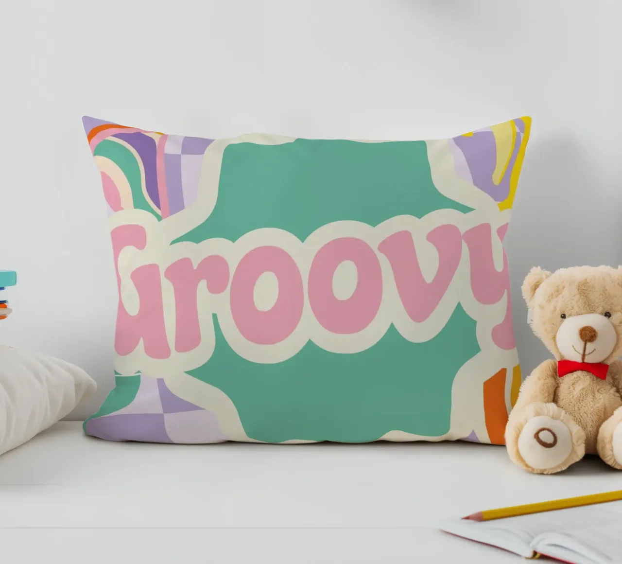 Botros Zaki Groovy Vibes - Psychedelic Art Print decorative cushion by NorwesClub