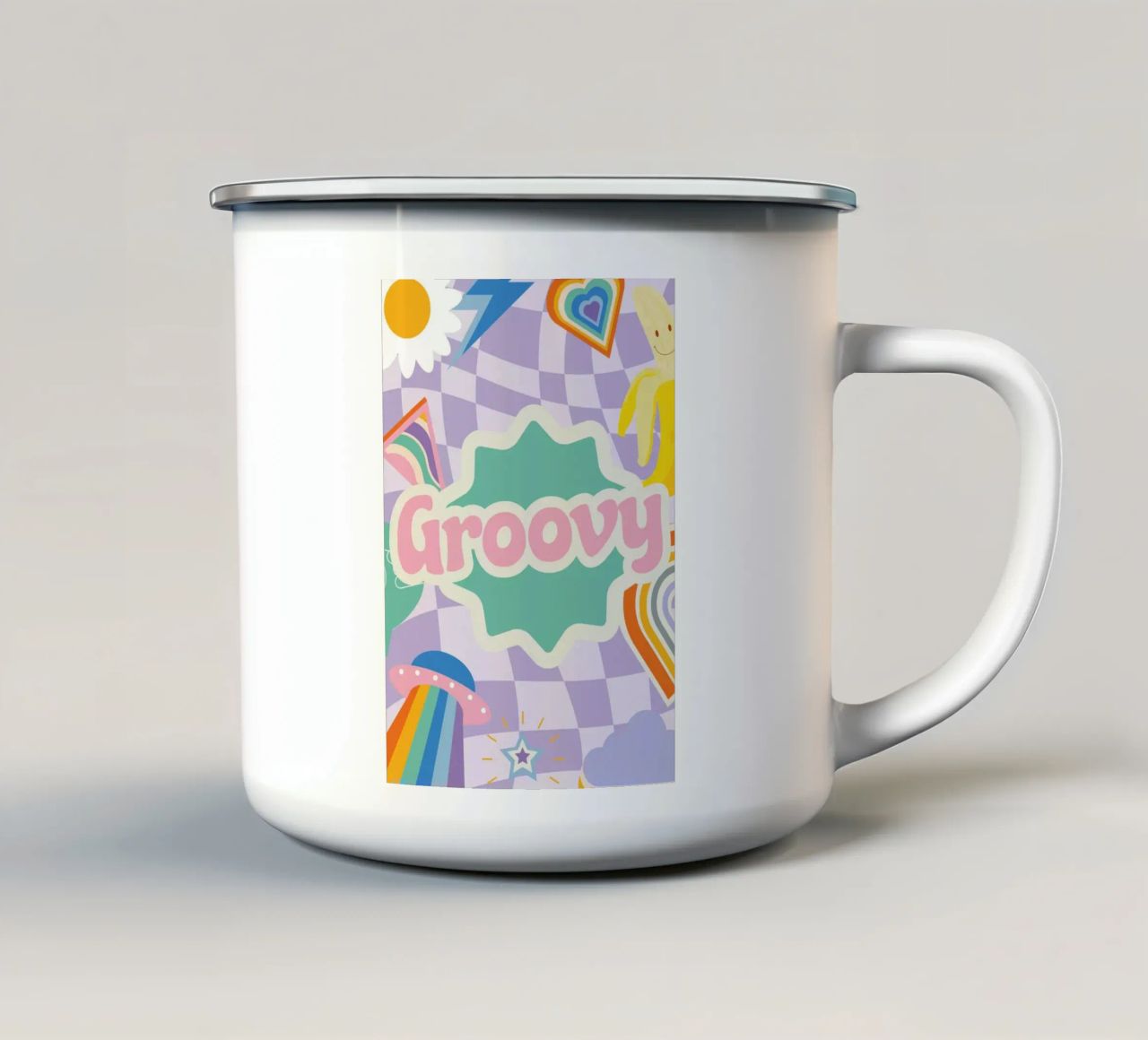 Botros Zaki Groovy Vibes - Psychedelische kunstdruk emaille mok van NorwesClub