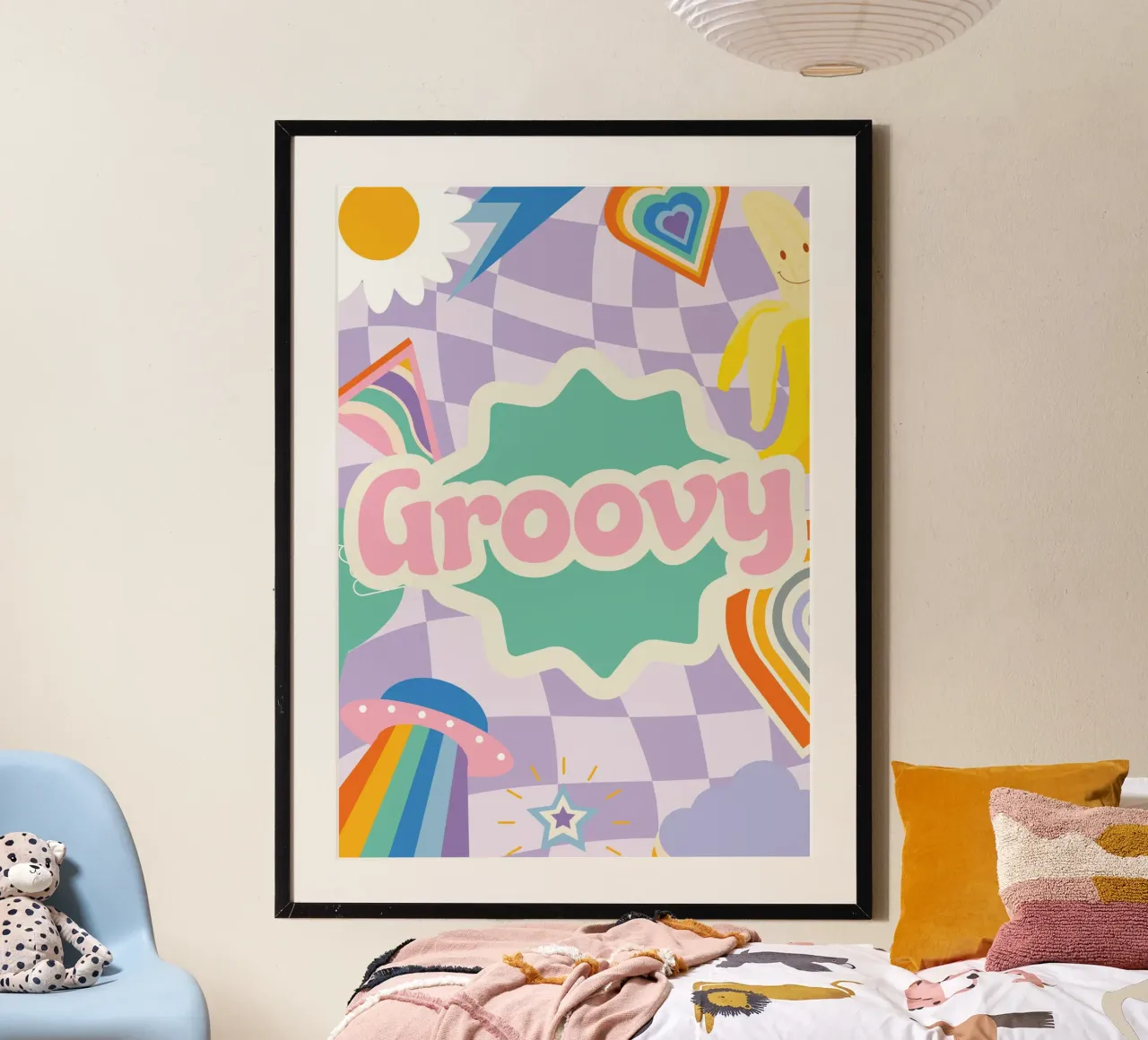 Botros Zaki Groovy Vibes - Stampa d'arte psichedelica poster con telaio in legno da NorwesClub