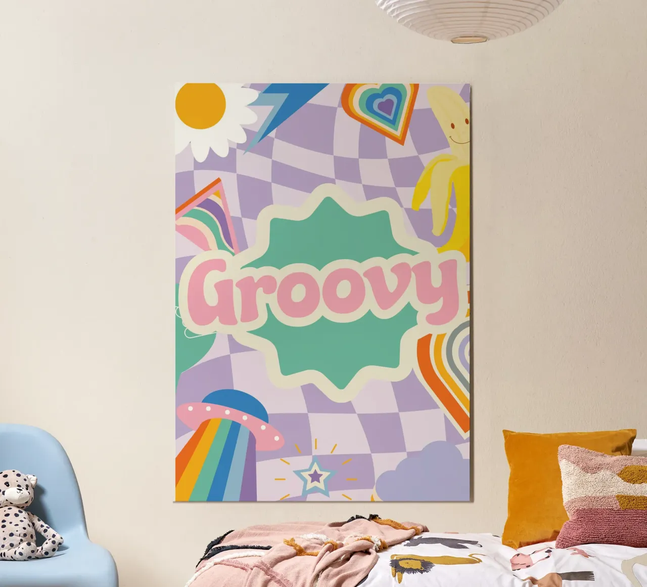 Botros Zaki Groovy Vibes - Psychedelische kunstdruk hahnemühle van NorwesClub