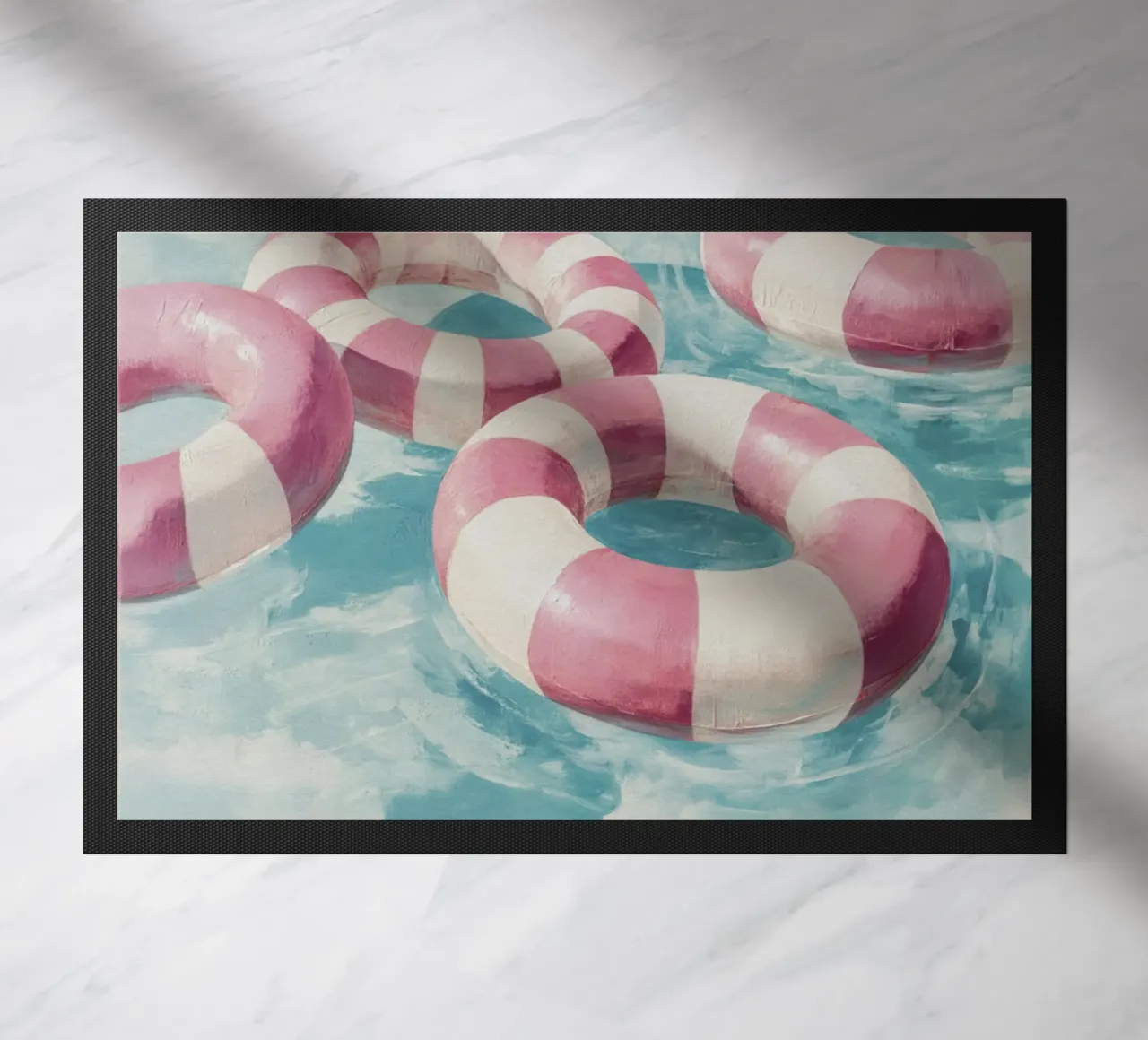 Galleggianti per piscina a strisce rosa in una sognante fuga acquerellata zerbino da Modern Muse