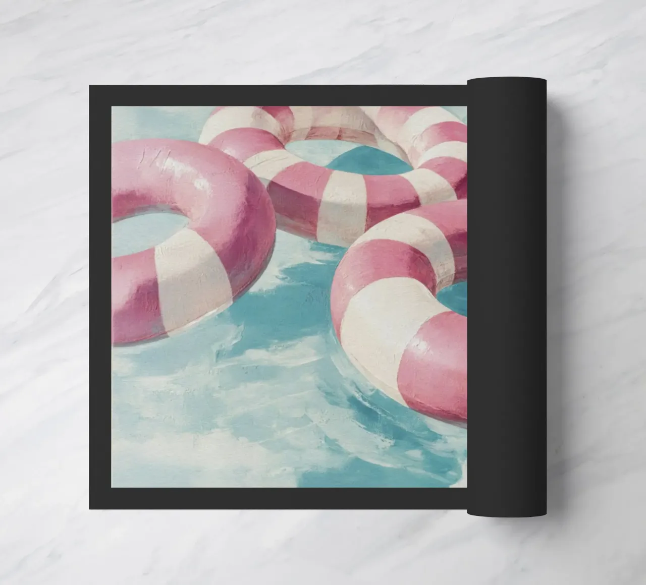 Galleggianti per piscina a strisce rosa in una sognante fuga acquerellata zerbino da Modern Muse