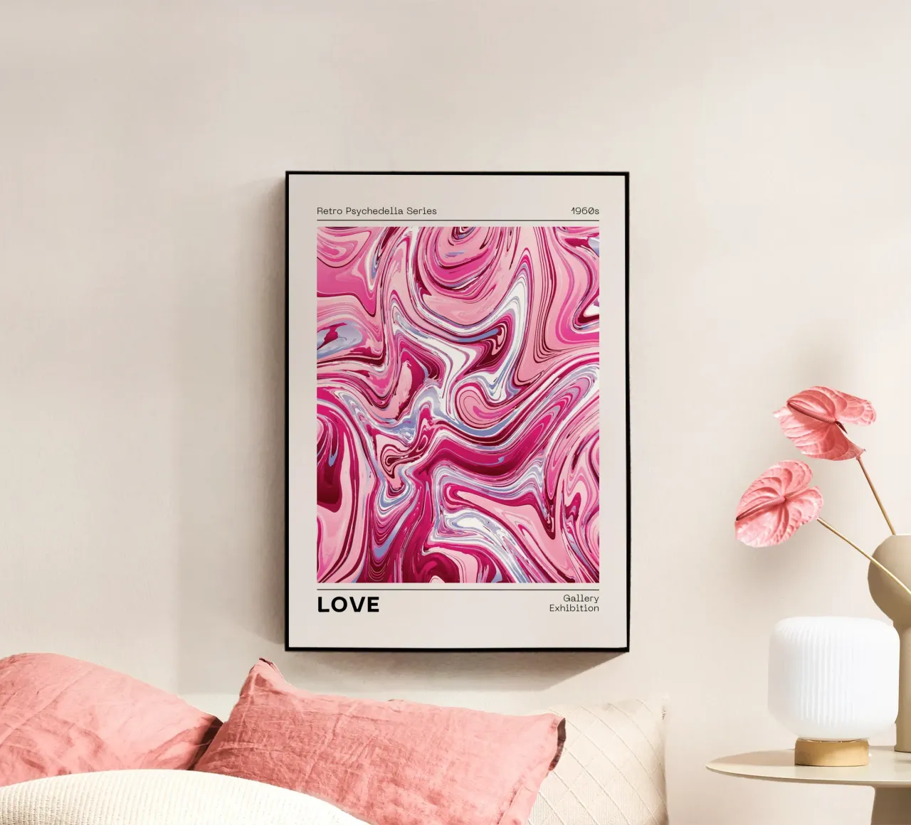 Retro Psychedelia | Vloeibare LIEFDE Abstracte Print acryl van NorwesClub