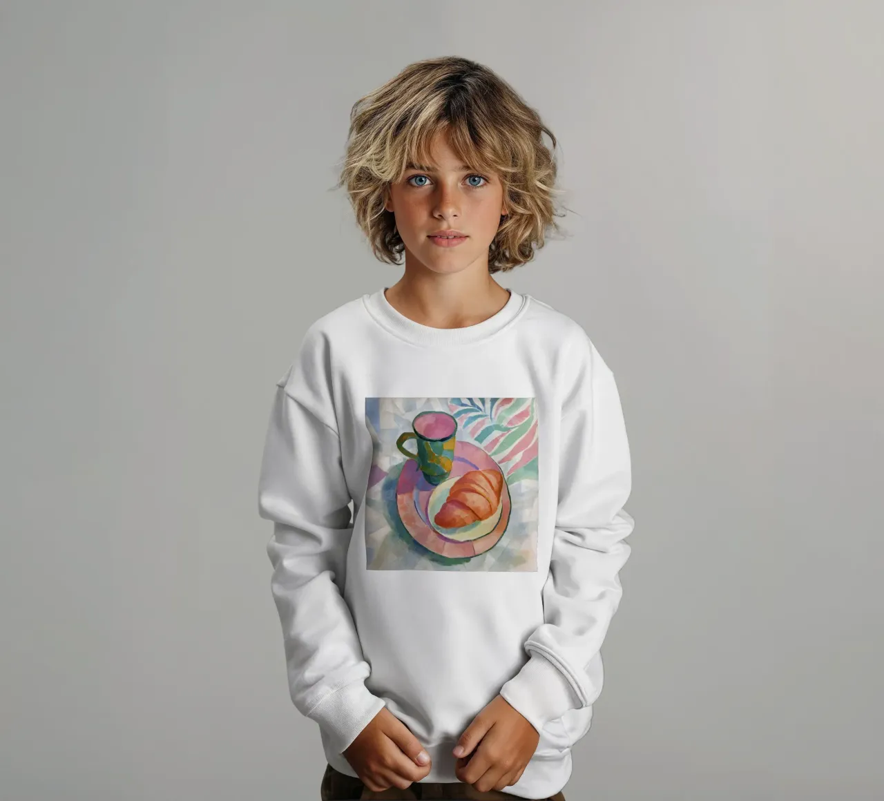 Croissant astratto e tazza in acquerello ispirato a Matisse felpa bambino da Modern Muse