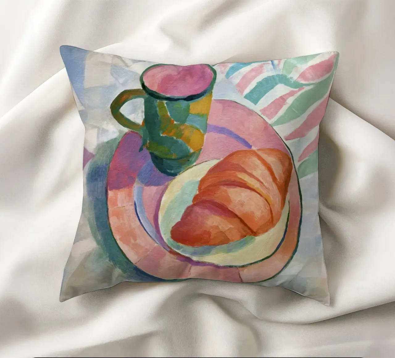 Croissant astratto e tazza in acquerello ispirato a Matisse cuscino da Modern Muse