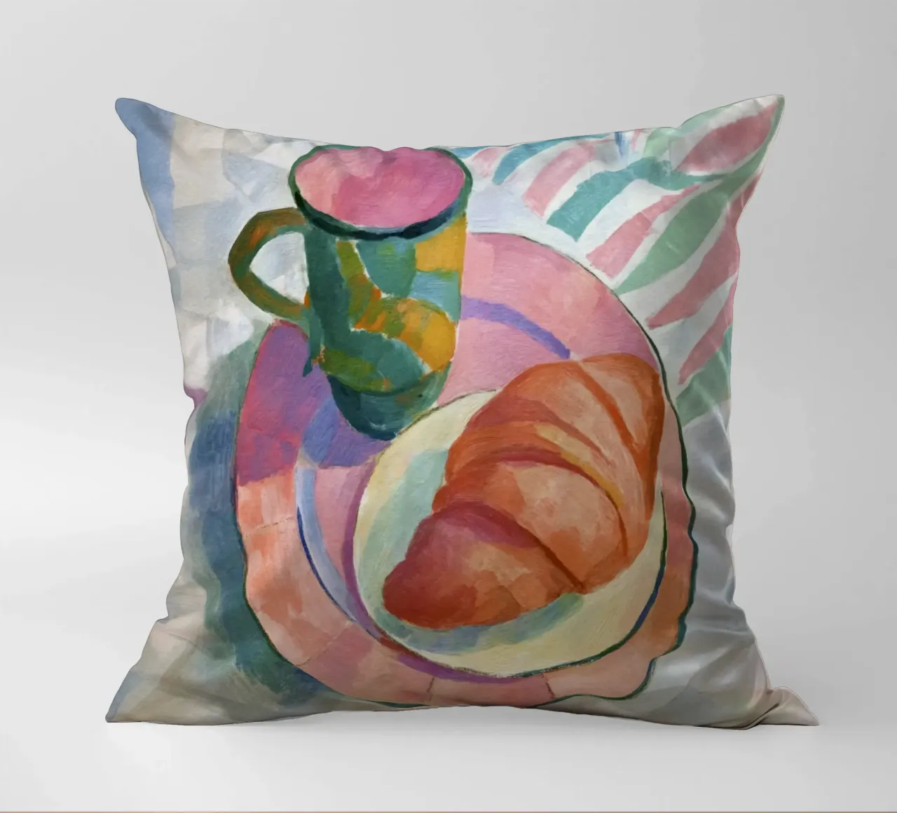Croissant astratto e tazza in acquerello ispirato a Matisse cuscino da Modern Muse
