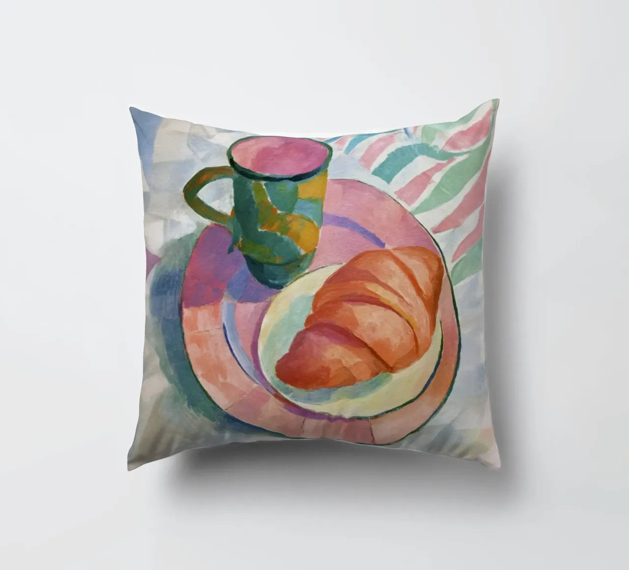 Croissant astratto e tazza in acquerello ispirato a Matisse cuscino da Modern Muse