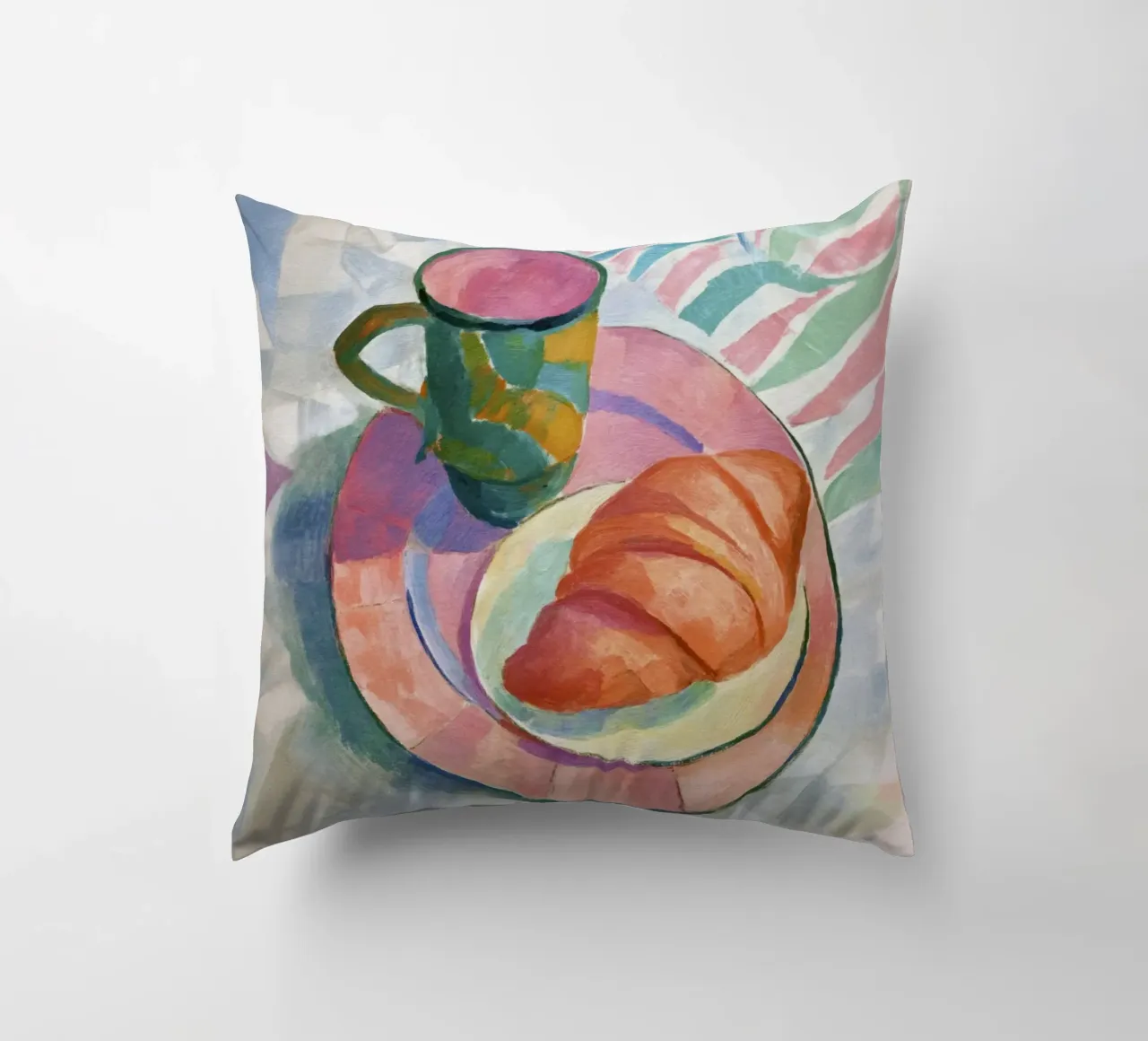 Croissant astratto e tazza in acquerello ispirato a Matisse cuscino da Modern Muse
