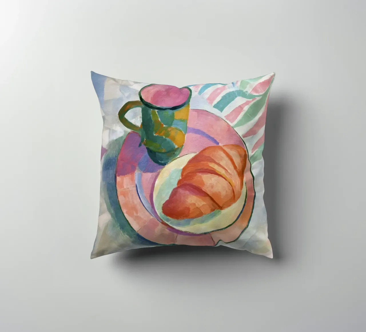 Croissant astratto e tazza in acquerello ispirato a Matisse cuscino da Modern Muse