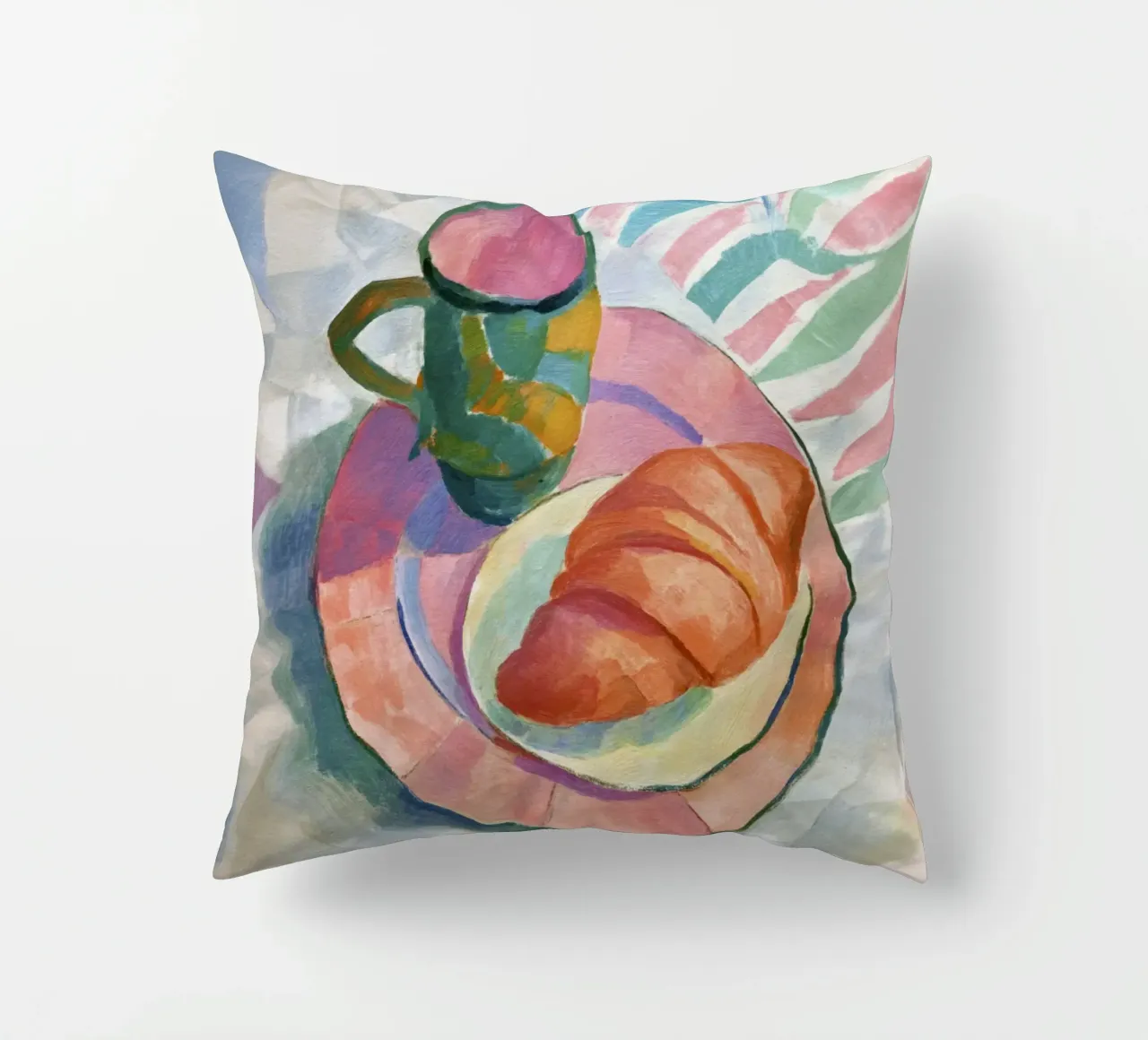 Croissant astratto e tazza in acquerello ispirato a Matisse cuscino da Modern Muse