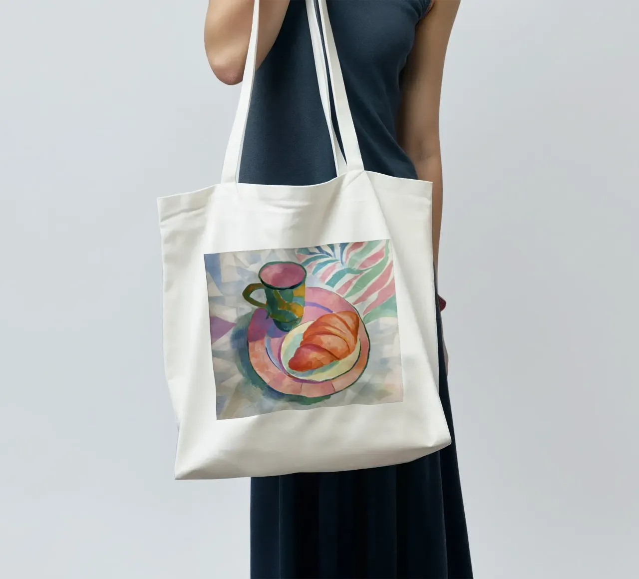 Croissant astratto e tazza in acquerello ispirato a Matisse borsa in juta da Modern Muse