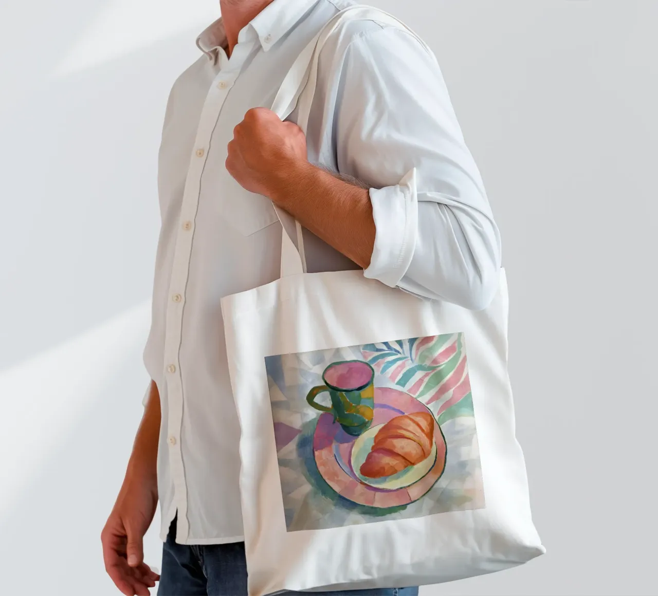 Croissant astratto e tazza in acquerello ispirato a Matisse borsa in juta da Modern Muse