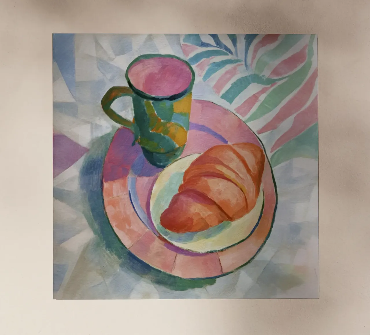 Croissant astratto e tazza in acquerello ispirato a Matisse pellicola backlit da Modern Muse