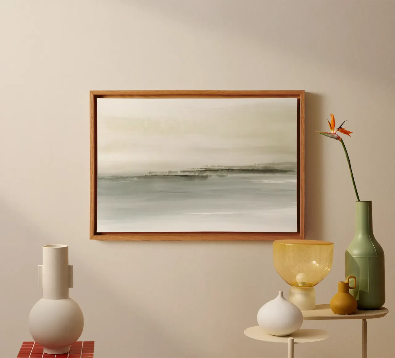 Paesaggio astratto verdastro tela con Cornice a cassetta da NouveauPrints