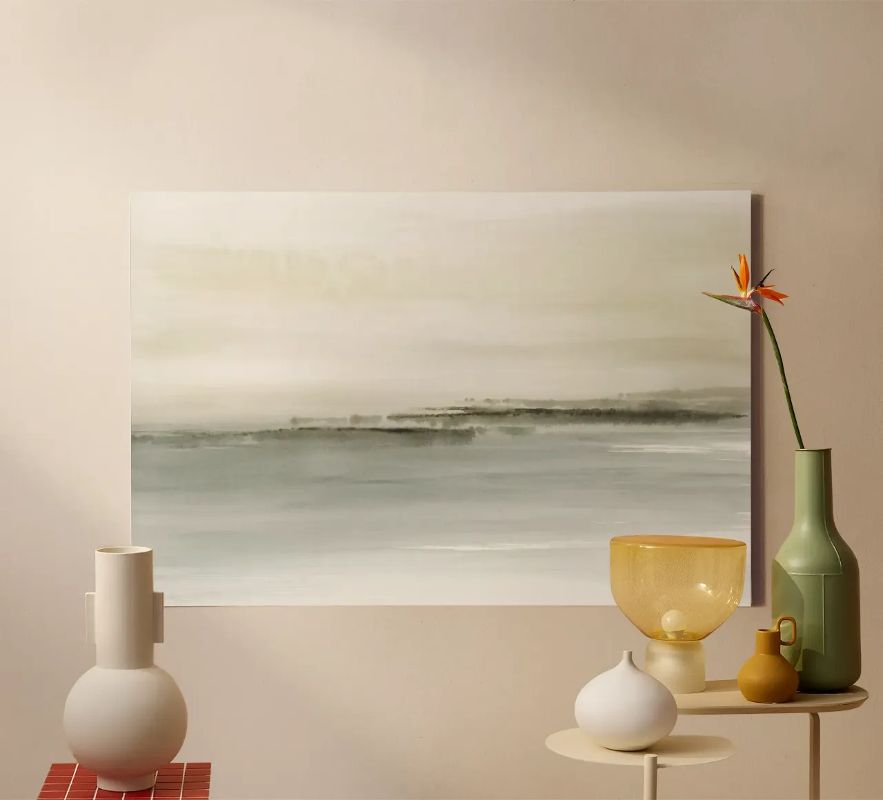 Paesaggio astratto verdastro tela con Cornice a cassetta da NouveauPrints