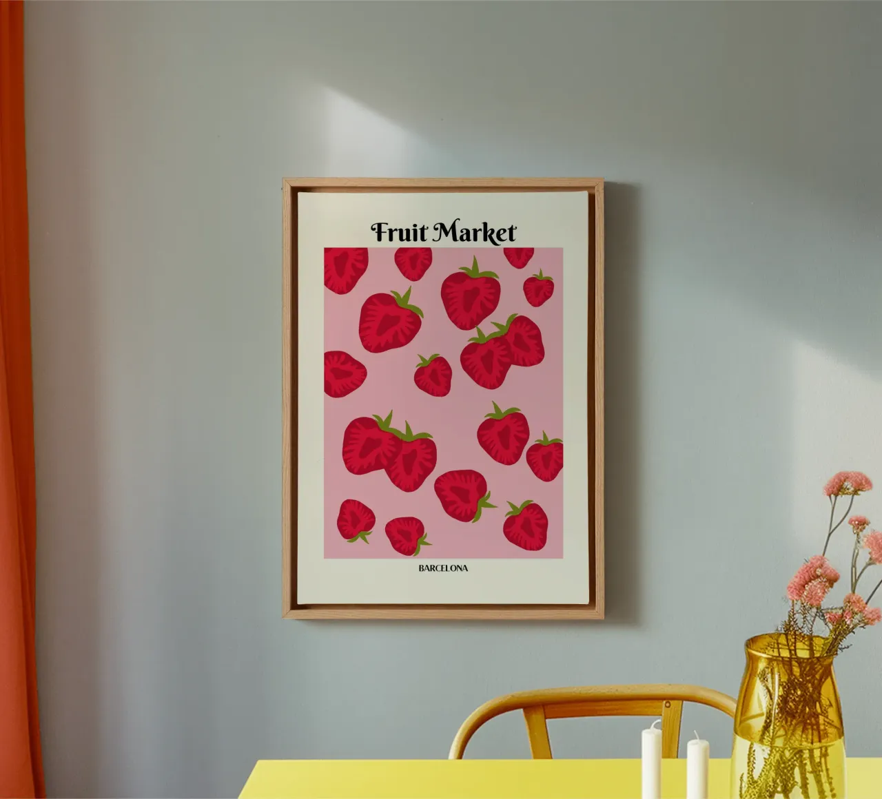 Fruit Graphic Art | Strawberry Pattern Print canvas with Floater frame by NorwesClub