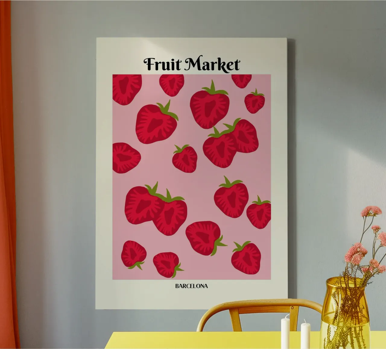 Fruit Graphic Art | Strawberry Pattern Print canvas with Floater frame by NorwesClub