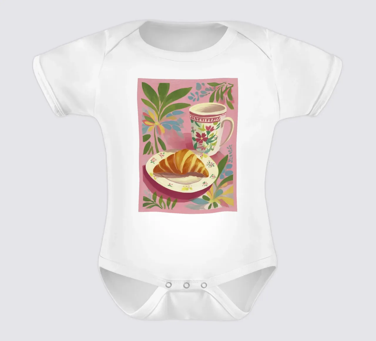 Croissant astratto e coppa floreale stile Matisse su rosa body neonato maniche corte da Modern Muse
