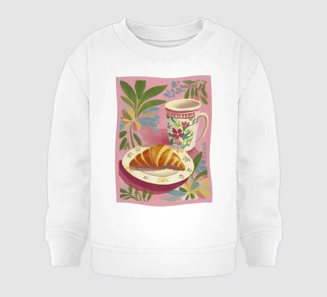 Croissant astratto e coppa floreale stile Matisse su rosa felpa neonato da Modern Muse