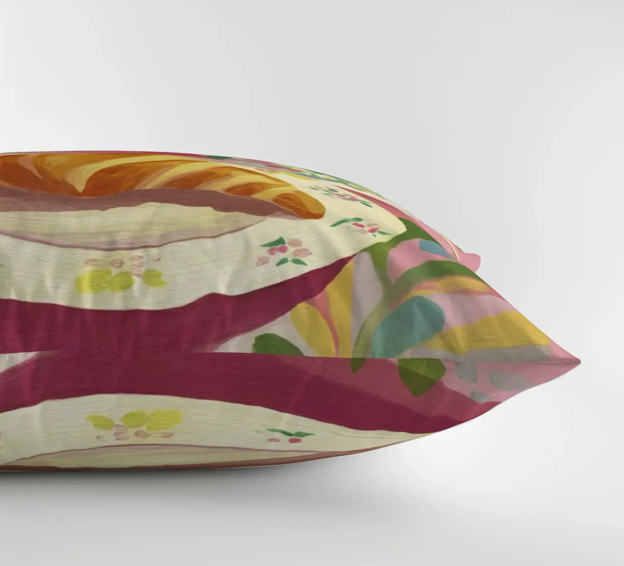 Abstract Croissant and Floral Cup Matisse Style on Pink decorative cushion by Modern Muse