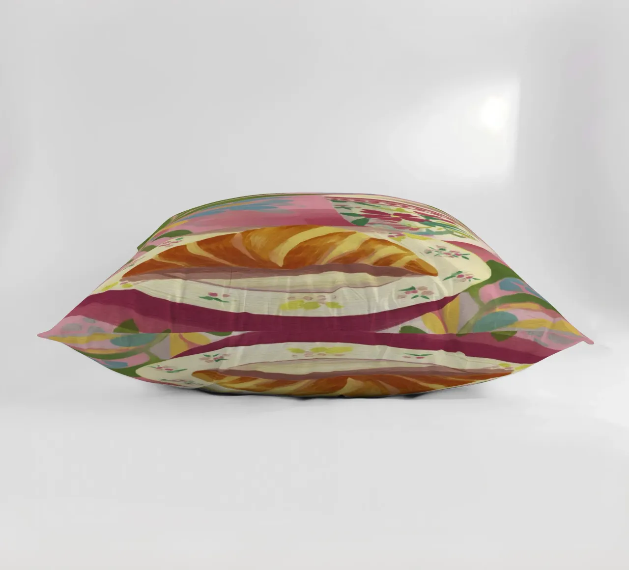 Abstract Croissant and Floral Cup Matisse Style on Pink decorative cushion by Modern Muse