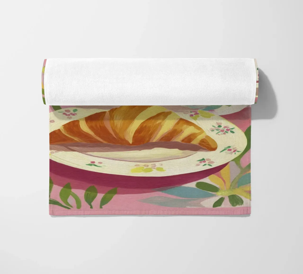 Croissant astratto e coppa floreale stile Matisse su rosa telo mare da Modern Muse