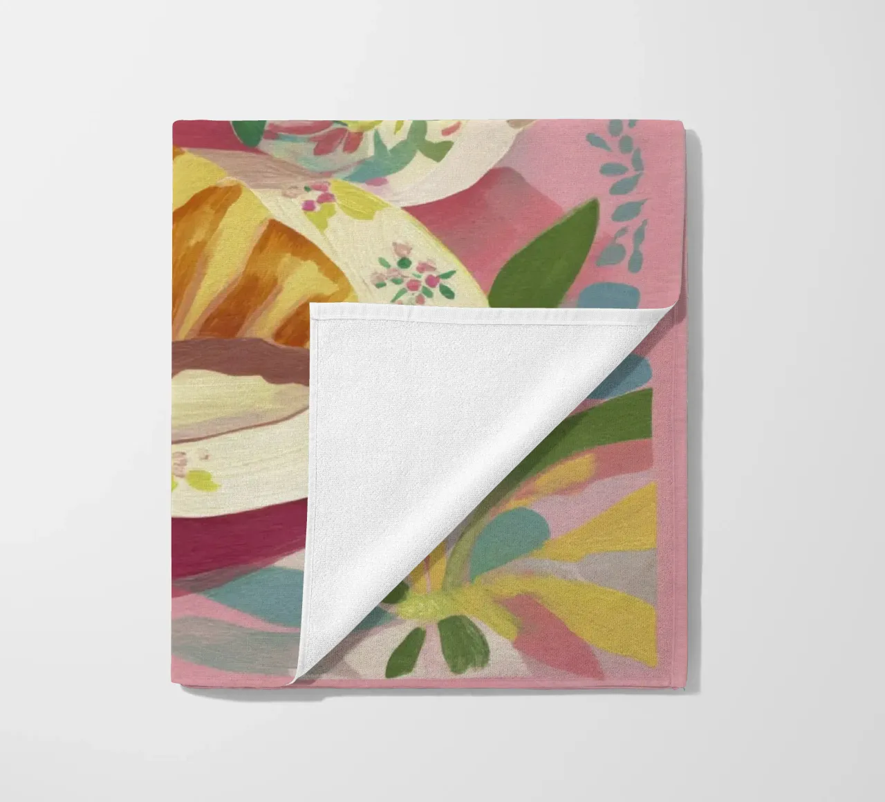 Croissant astratto e coppa floreale stile Matisse su rosa telo mare da Modern Muse