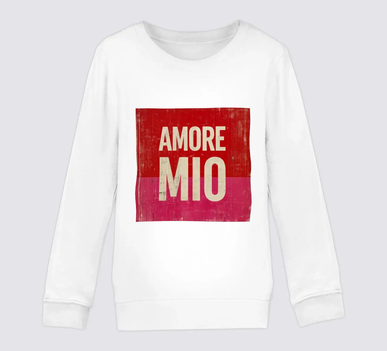 "Amore Mio" Tipografia in grassetto su vibrazioni grunge rosse e rosa felpa bambino da Modern Muse