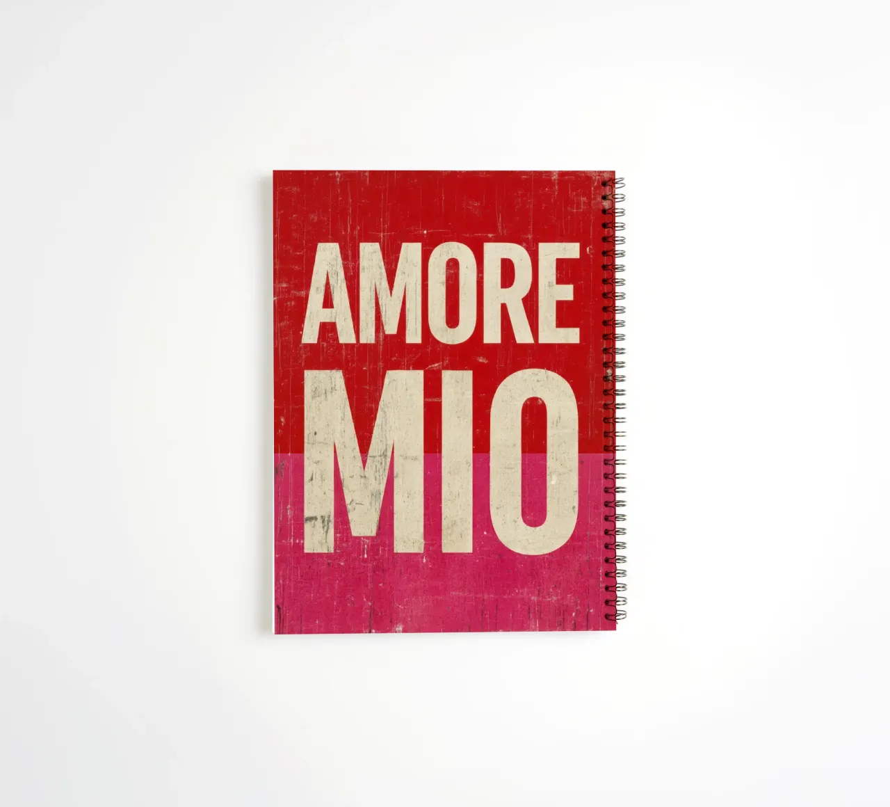 "Amore Mio" Bold Typography on Red and Pink Grunge Vibes spiral notebook by Modern Muse
