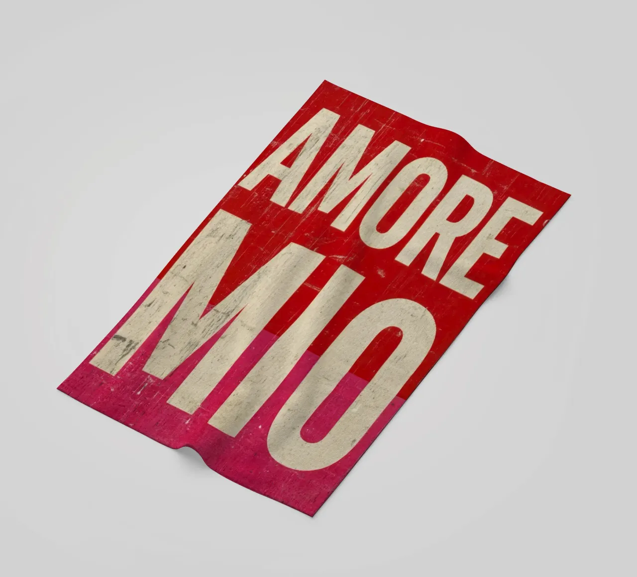 "Amore Mio" Bold Typography on Red and Pink Grunge Vibes beach towel by Modern Muse