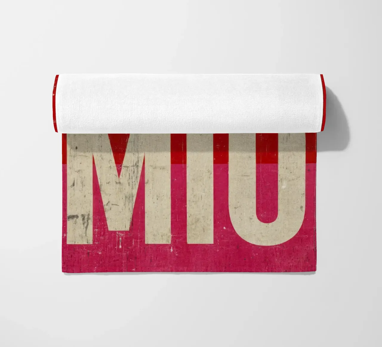 "Amore Mio" Bold Typography on Red and Pink Grunge Vibes beach towel by Modern Muse