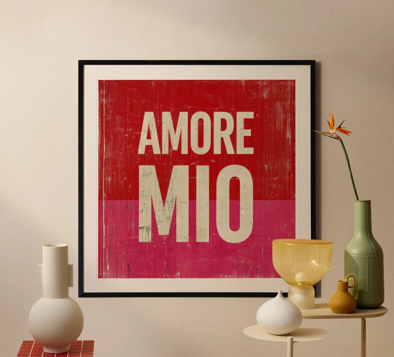 "Amore Mio" Bold Typography on Red and Pink Grunge Vibes hahnemühle by Modern Muse