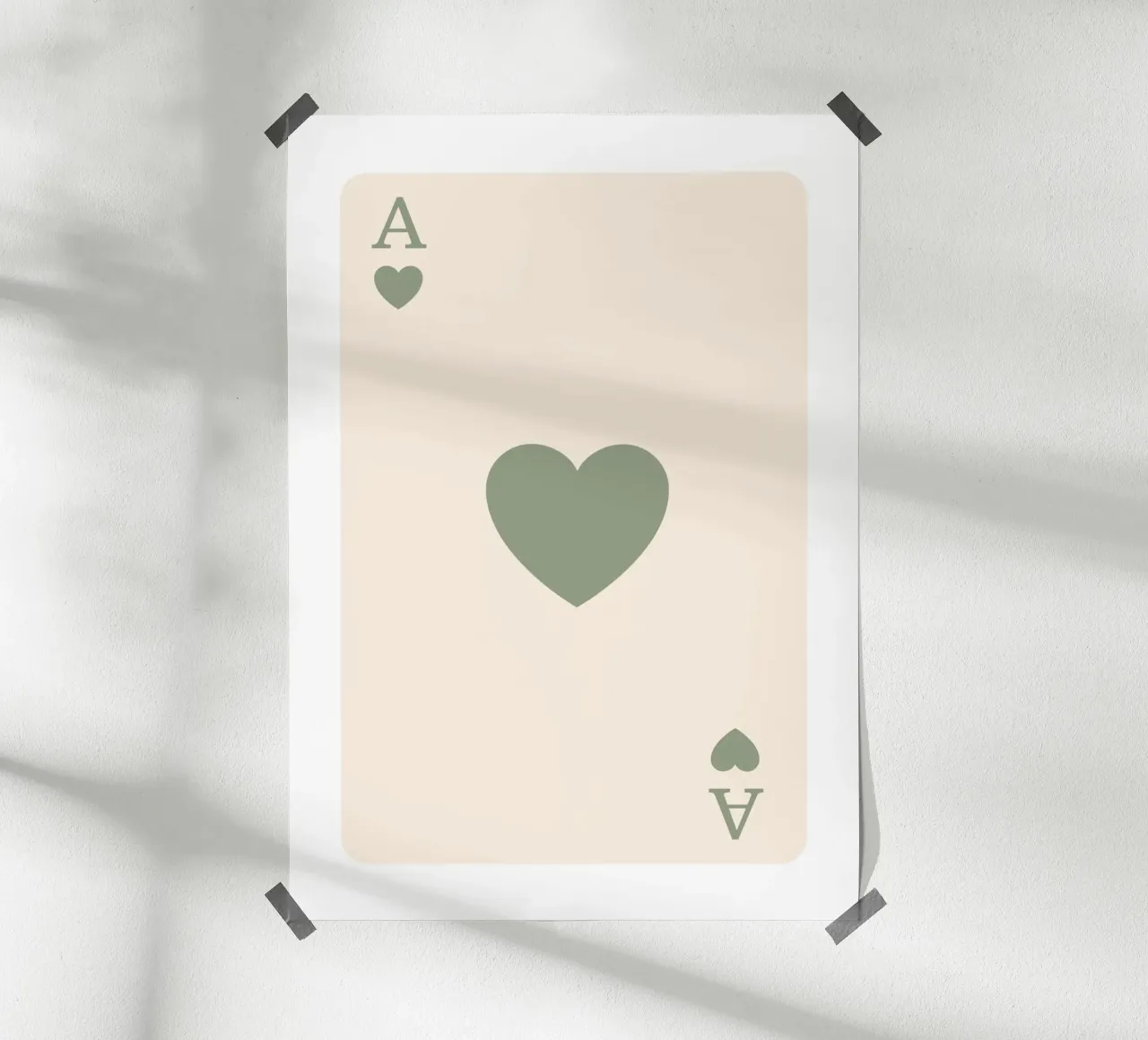Minimalistische saliegroene harten aas print | kunst poster met aluminium frame van NorwesClub