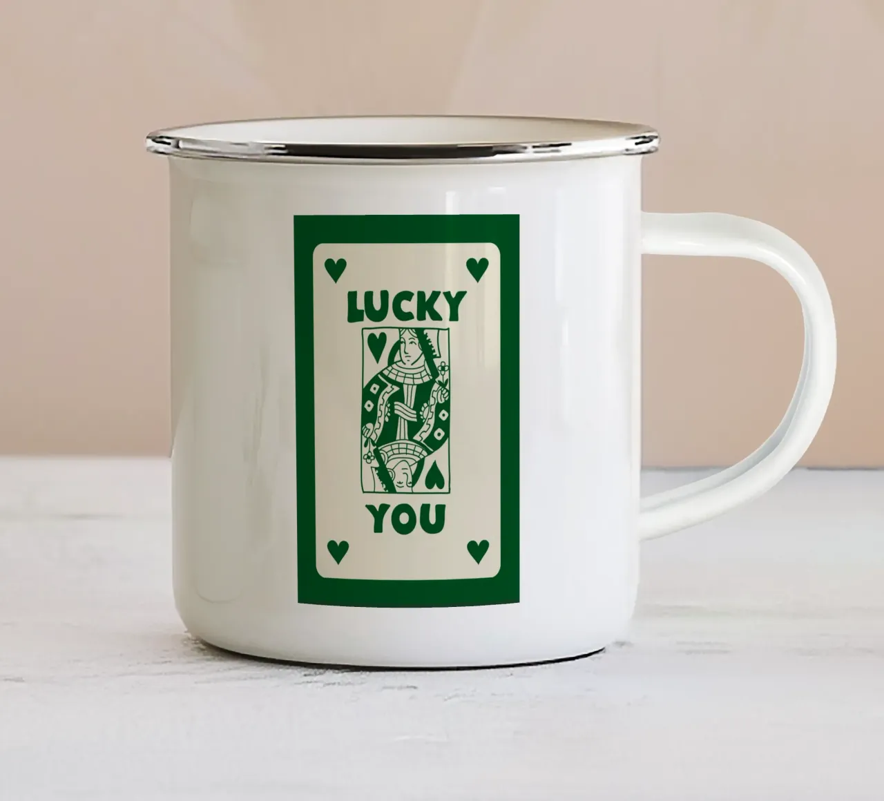 Lucky You Card Print Verde Oscuro | Vintage Art taza de esmalte de NorwesClub