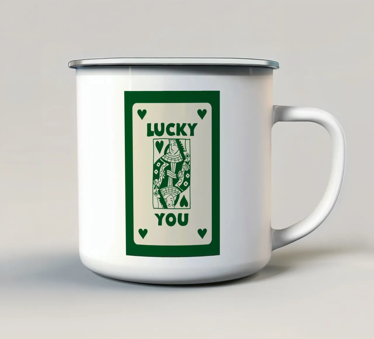 Lucky You Card Print Verde Oscuro | Vintage Art taza de esmalte de NorwesClub