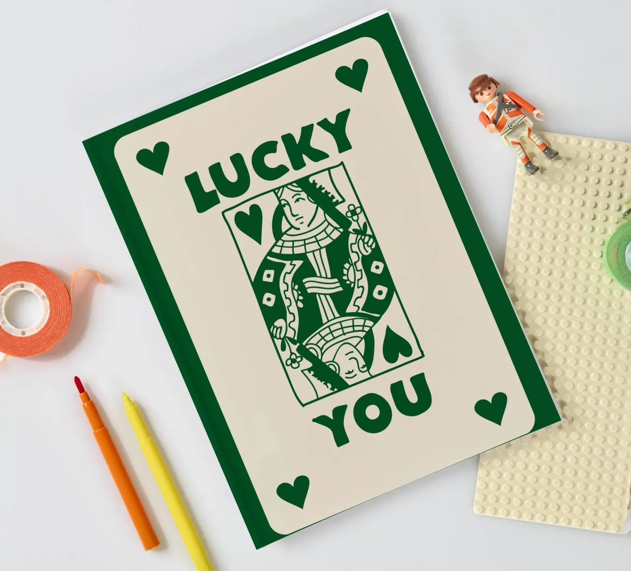 Dark Green Lucky You Card Print | Vintage Art notebook by NorwesClub