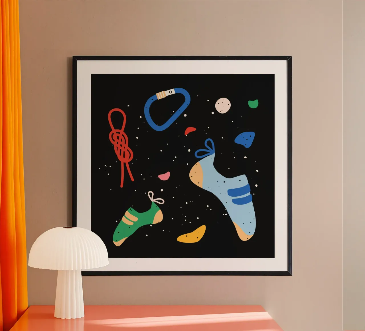Rock Climbing Gear poster with wooden frame by justclimberthings