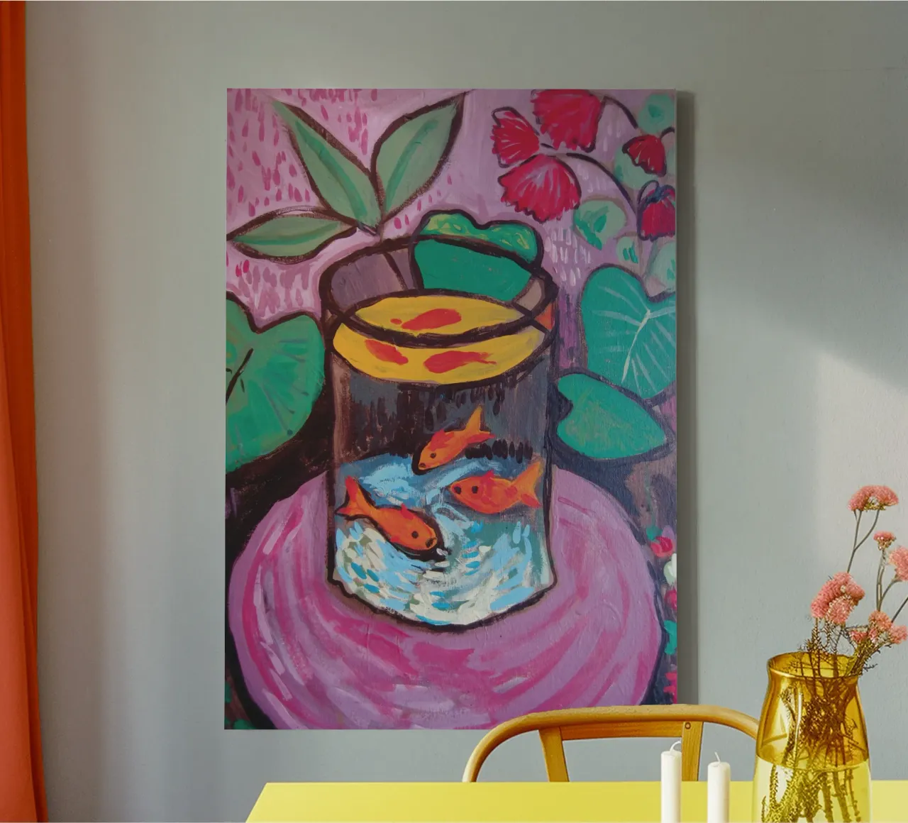 Fauvistische Goudvis Schilderij Print | Moderne Levendige Kunst canvas met Baklijst van NorwesClub