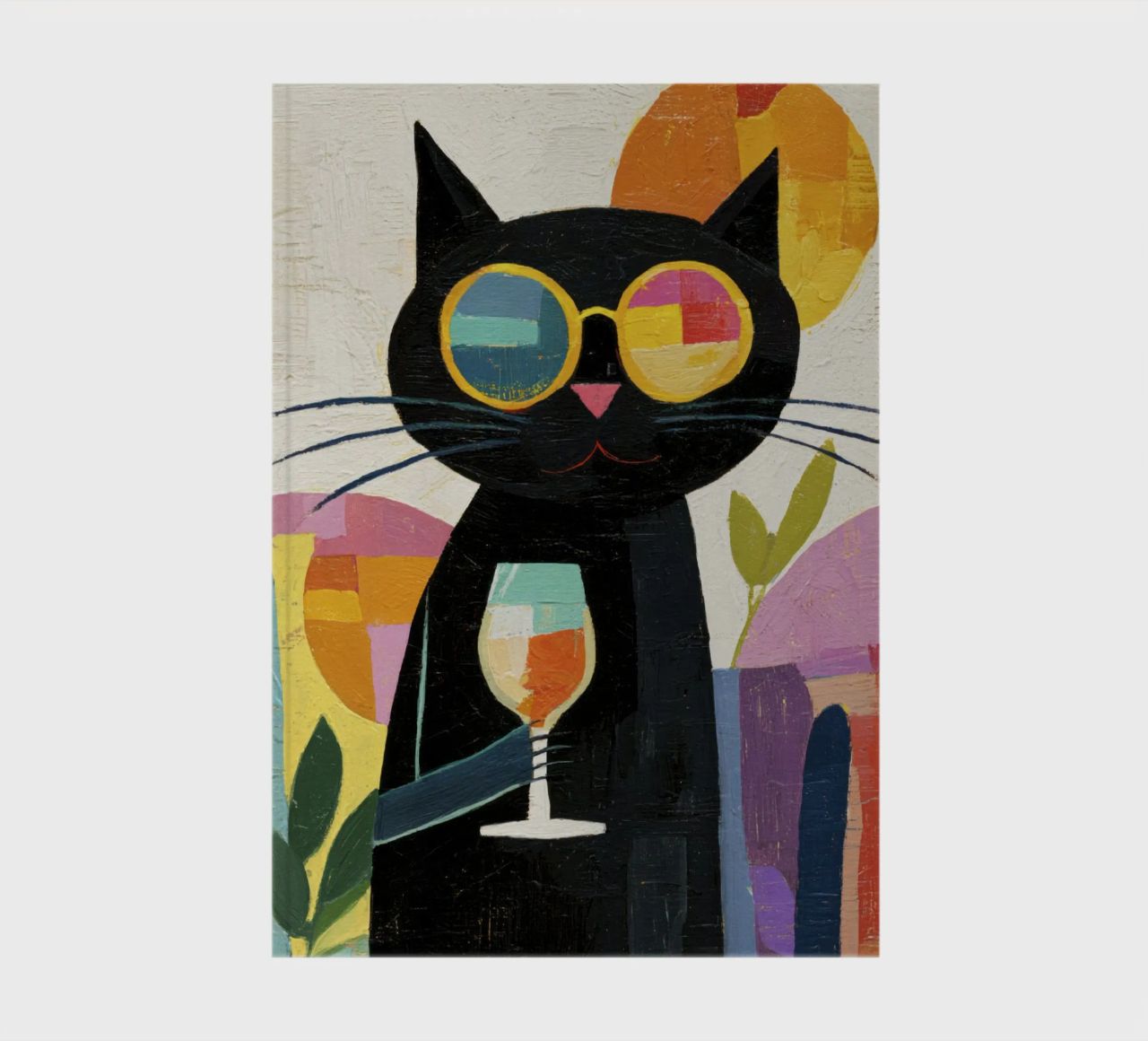 Matisse Black Cat with Sunglasses and Wine in Retro Style notebook by Modern Muse