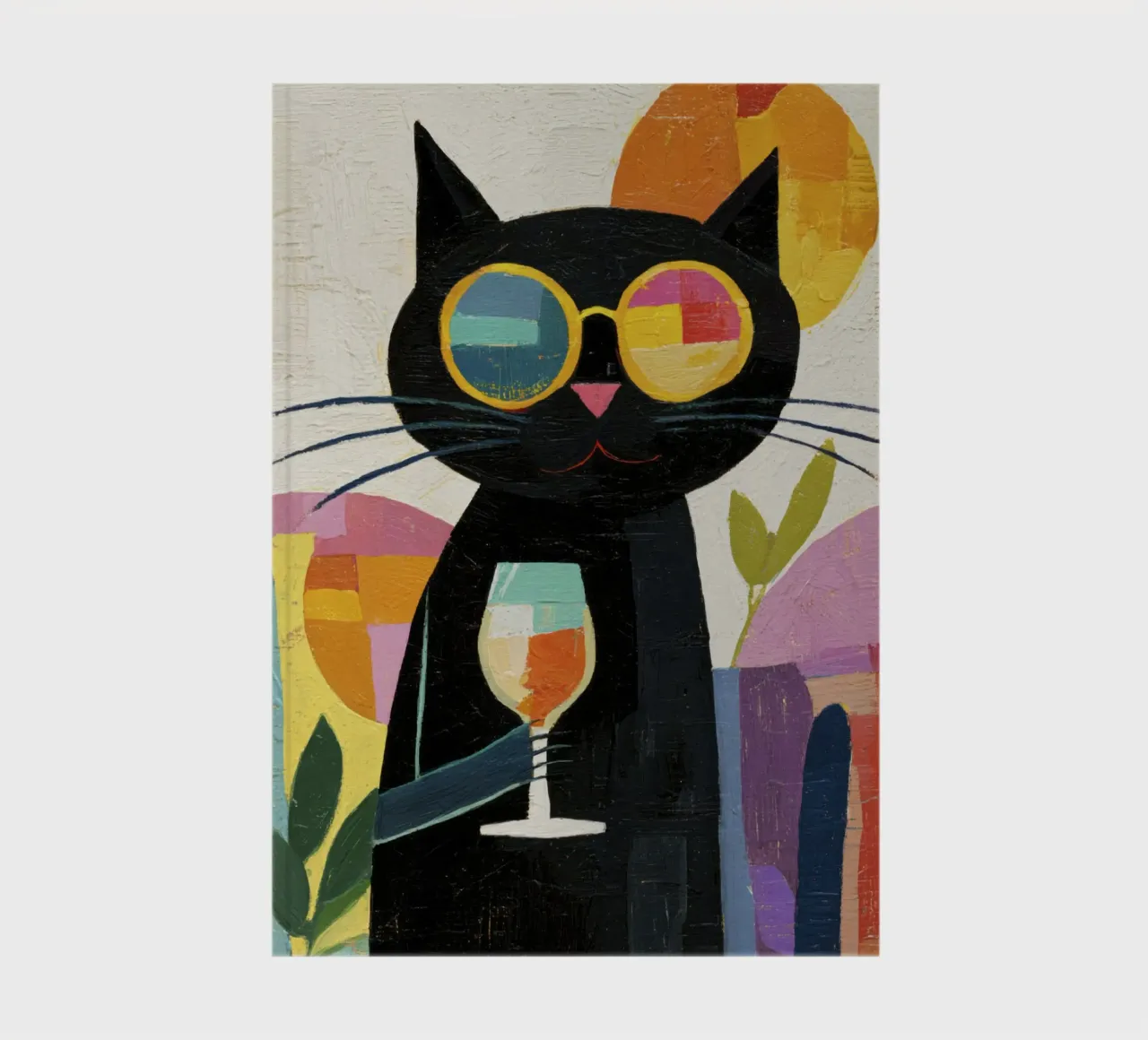 Matisse Schwarze Katze mit Sonnenbrille und Wein im Retro-Stil Notizbuch von Modern Muse