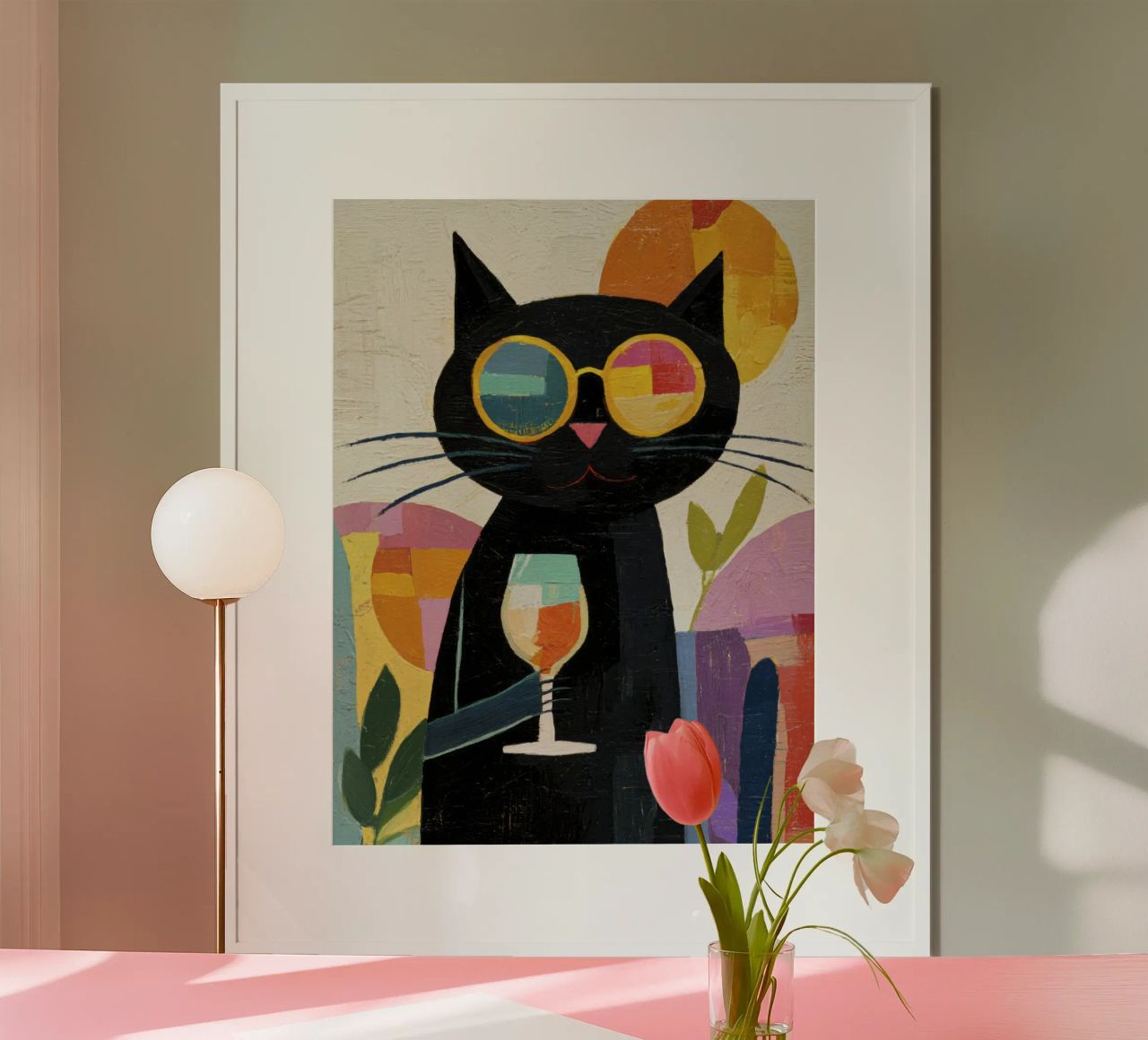 Matisse Black Cat with Sunglasses and Wine in Retro Style poster by Modern Muse