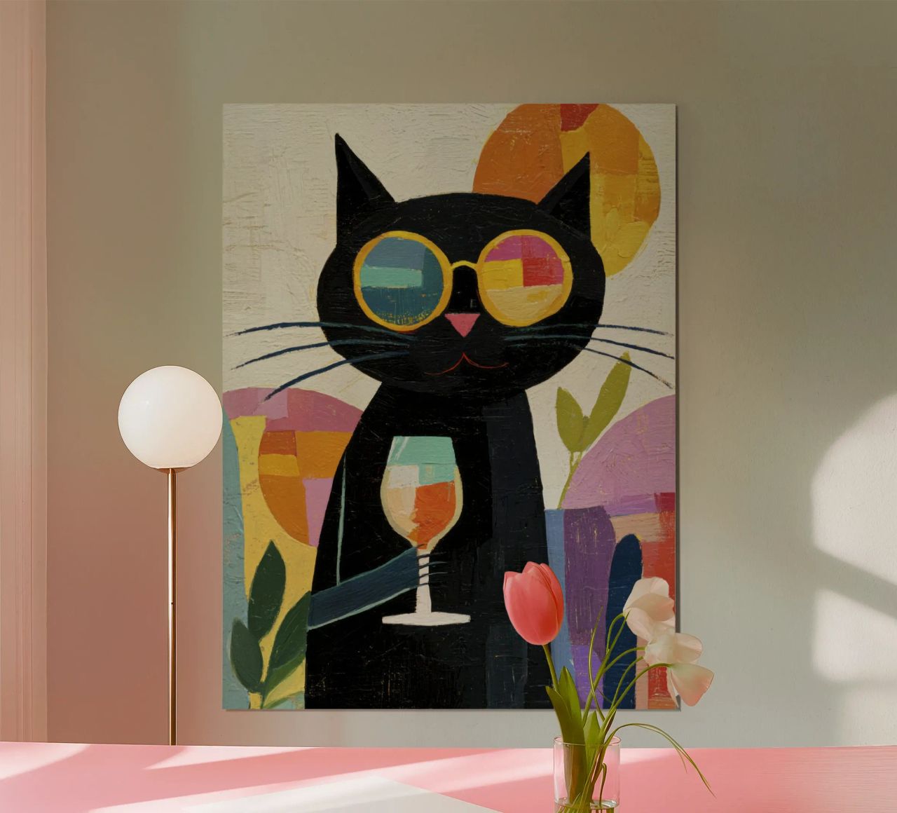 Matisse Black Cat with Sunglasses and Wine in Retro Style poster by Modern Muse