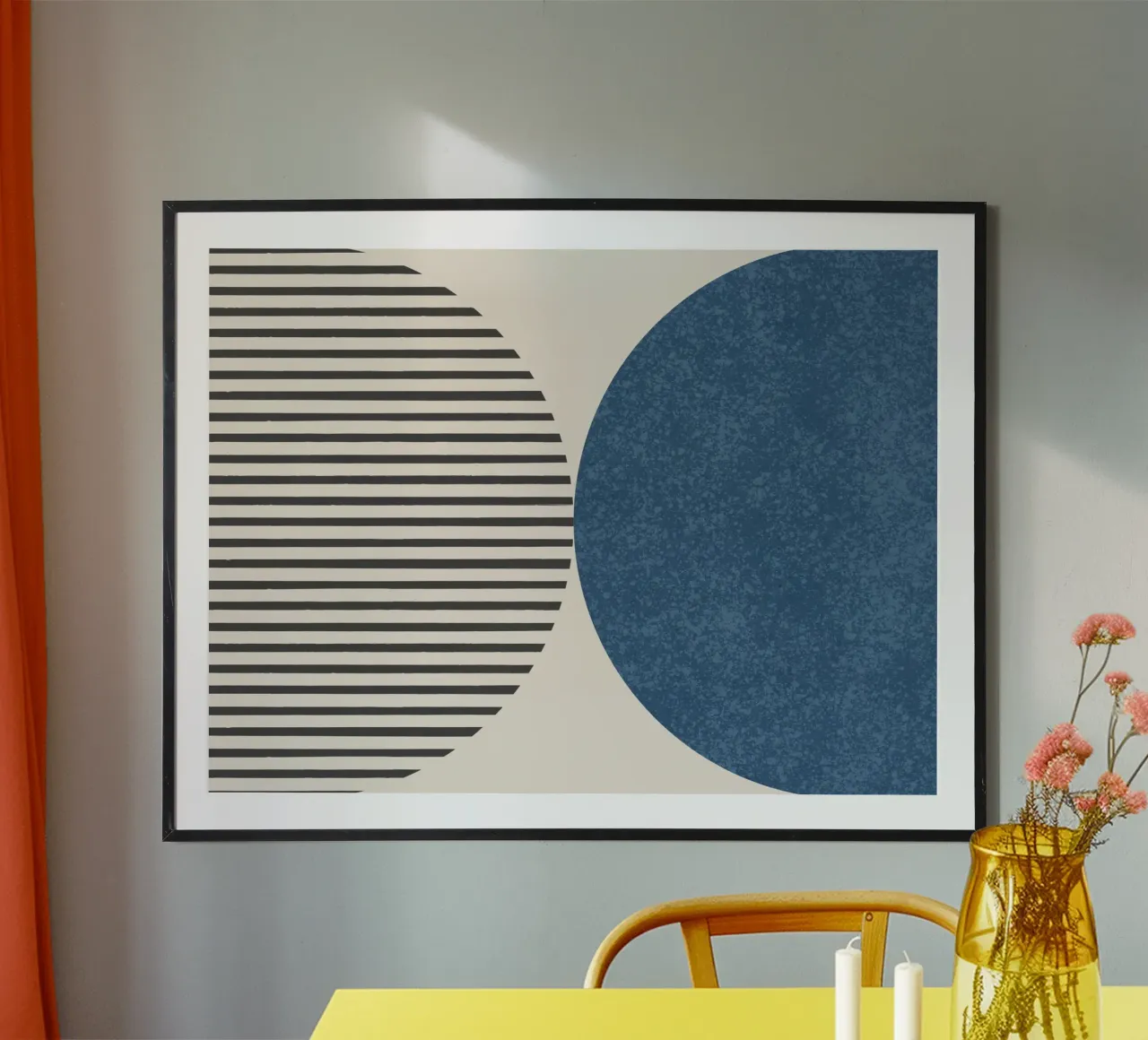 Strisce a semicerchio - Blu navy poster con telaio in alluminio da MoonlightPrint