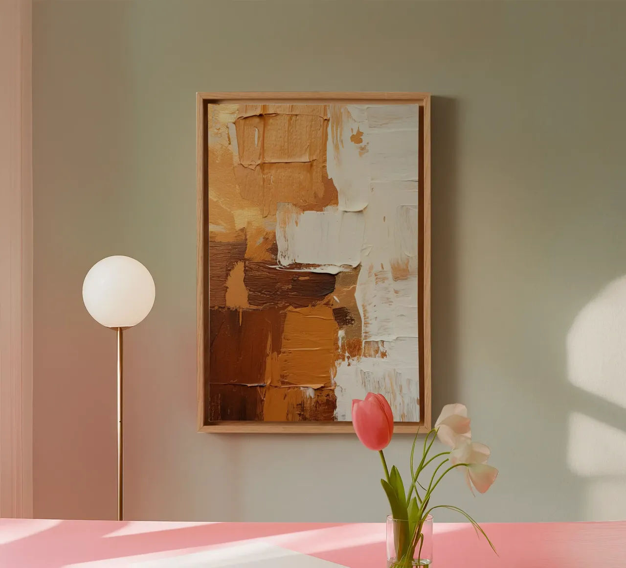 Abstracte bruine crème canvas met Baklijst van Imagine